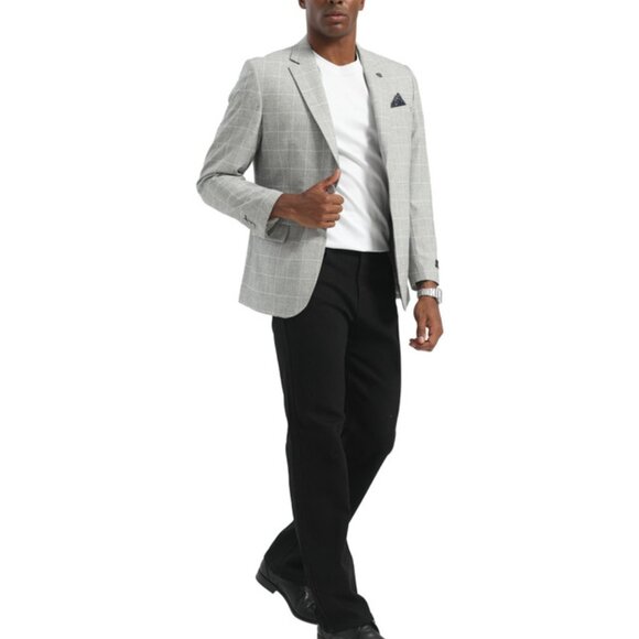 Gray Windowpane Notch Lapel Slim Fit Tazzio Men's Jacket - Picture 2 of 3